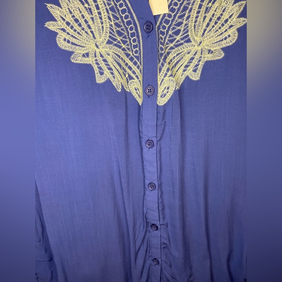 ⭐️ Esley Blue Yellow Embroidered Boho Beach Cover-up  Women's Size Small - Picture 6 of 14